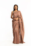 Handwoven Striped Linen Zari Cotton Silk Dustyred Saree