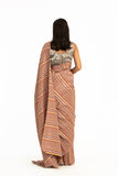 Handwoven Striped Linen Zari Cotton Silk Dustyred Saree