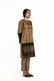 Handwoven Beige Black Engineered Front Placket Tunic