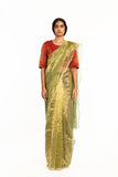 Handwoven Liquid Molten Green Gold Metallic Saree