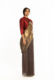 Handwoven Brown Red Gold Engineered Saree