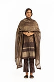 Handwoven Brown Striped Silk Zari Dupatta