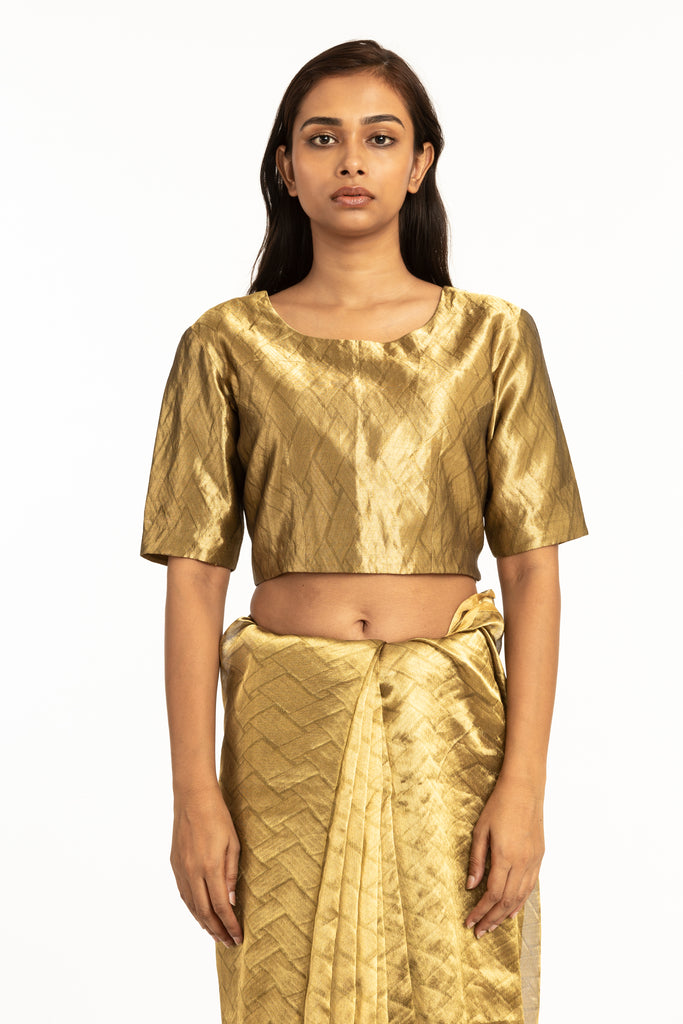 Handwoven Gold Rectangle Silk Zari Blouse