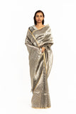 Handwoven Liquid Molten Silver Rectangle Textured Saree