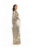 Handwoven Liquid Molten Silver Rectangle Textured Saree