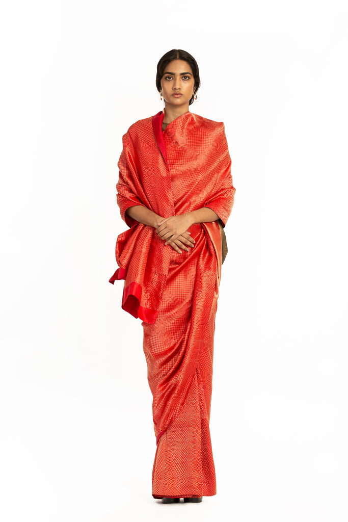 Handwoven Red Dotted Varanasi Saree