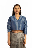 Handwoven Blue Collared Shameem Blouse