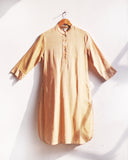 Handwoven Yellow Striped Cotton Silk Short Placket Kurta